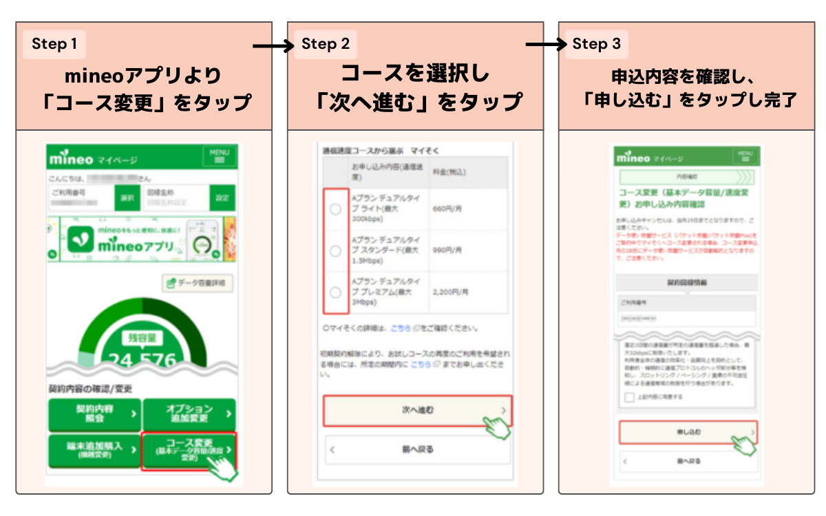 mineoのマイそくのプラン変更方法の手順と流れ