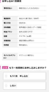 IIJmio申し込み画面の説明