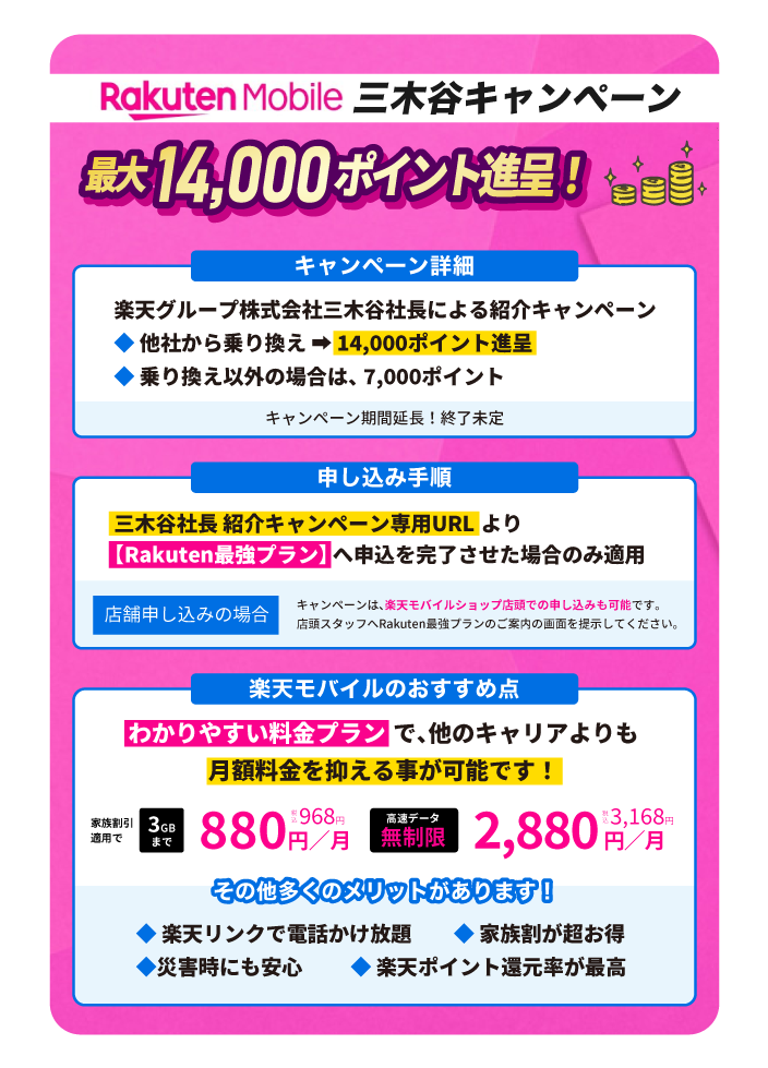 楽天モバイル 三木谷キャンペーンの詳細