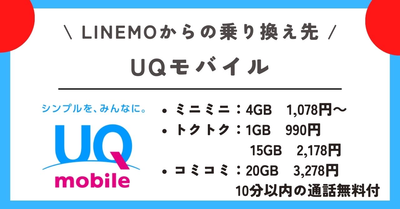LINEMO　解約　乗り換え先　UQモバイル